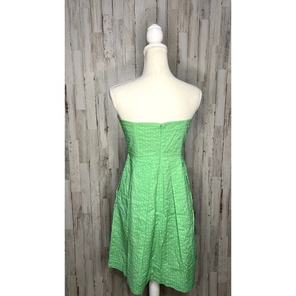 J. Crew Women's Strapless Green Pleated Knee‎ Length Dress Size 4 - Picture 4 of 5